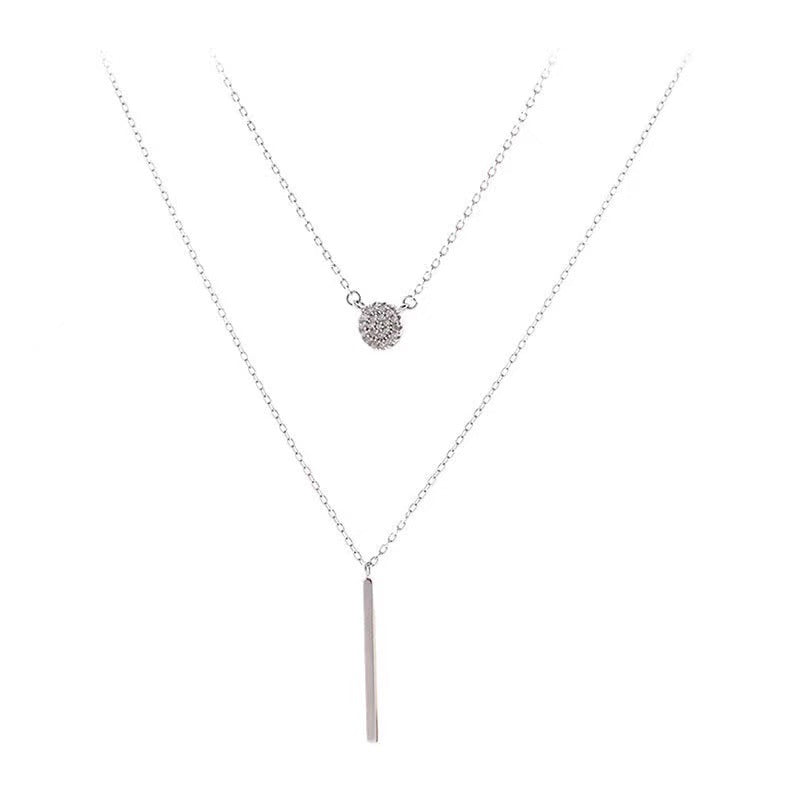 925 Silver Double Chain Pendant Necklace for Women Geometric Zircon Design