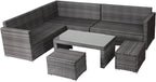Panana Rattan Garden Sofa Set, 8-Seater - Coffee Table & Stool, Grey