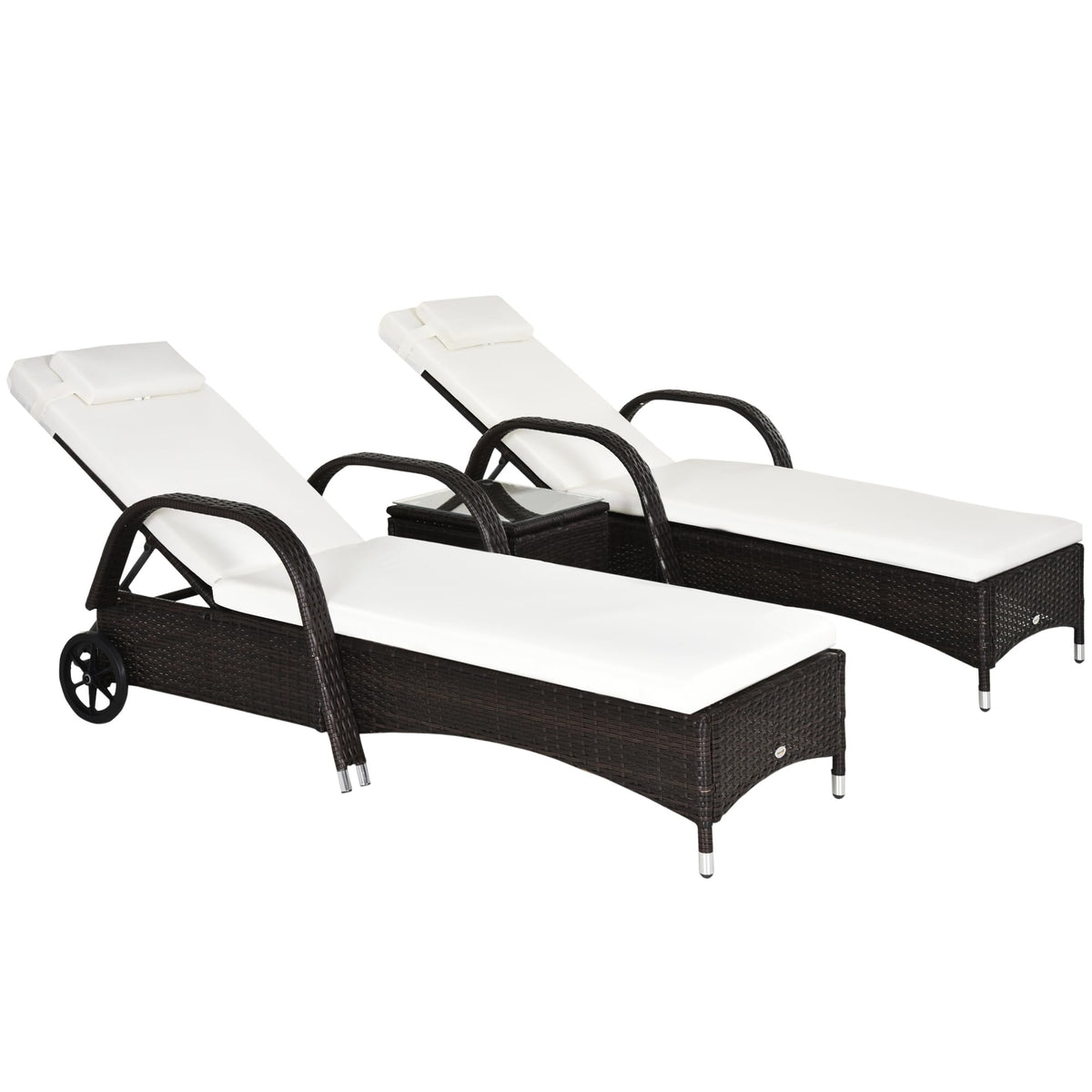 Outsunny Rattan Sun Loungers, Set of 2 - With Side Table, Black