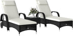 Outsunny Rattan Sun Loungers, Set of 2 - With Side Table, Black