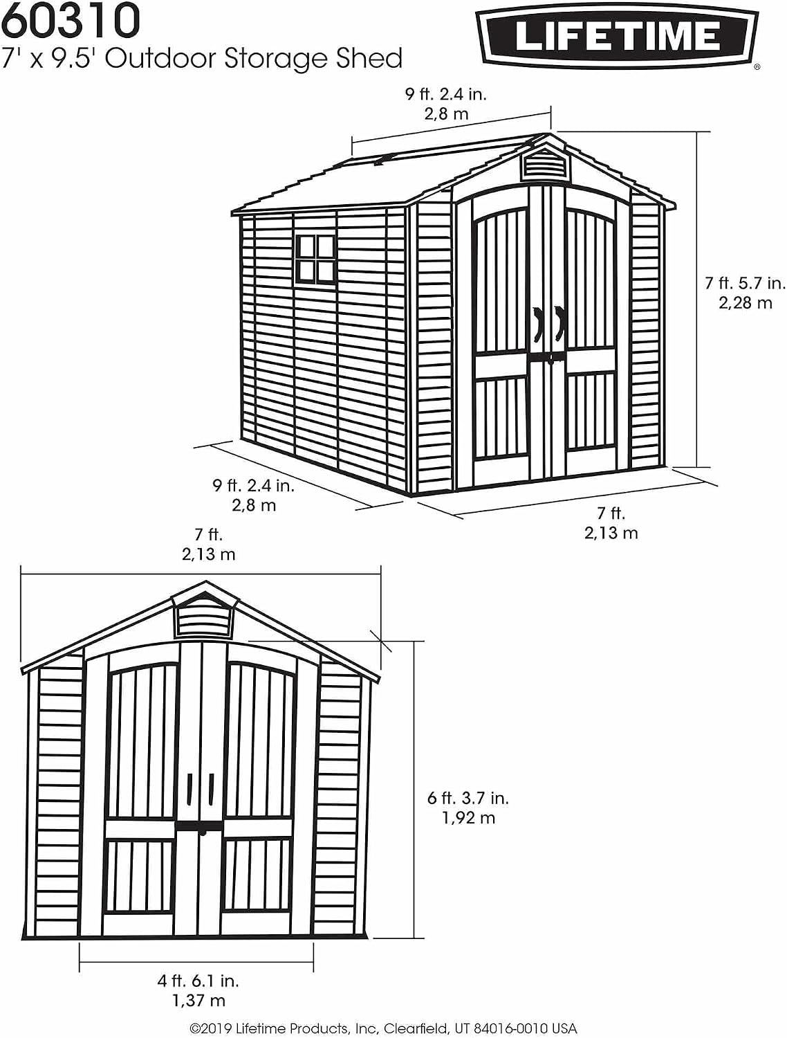 Lifetime 60310 Garden Storage Shed - 7 x 9.5 ft (213 x 289cm), HDPE, Tan