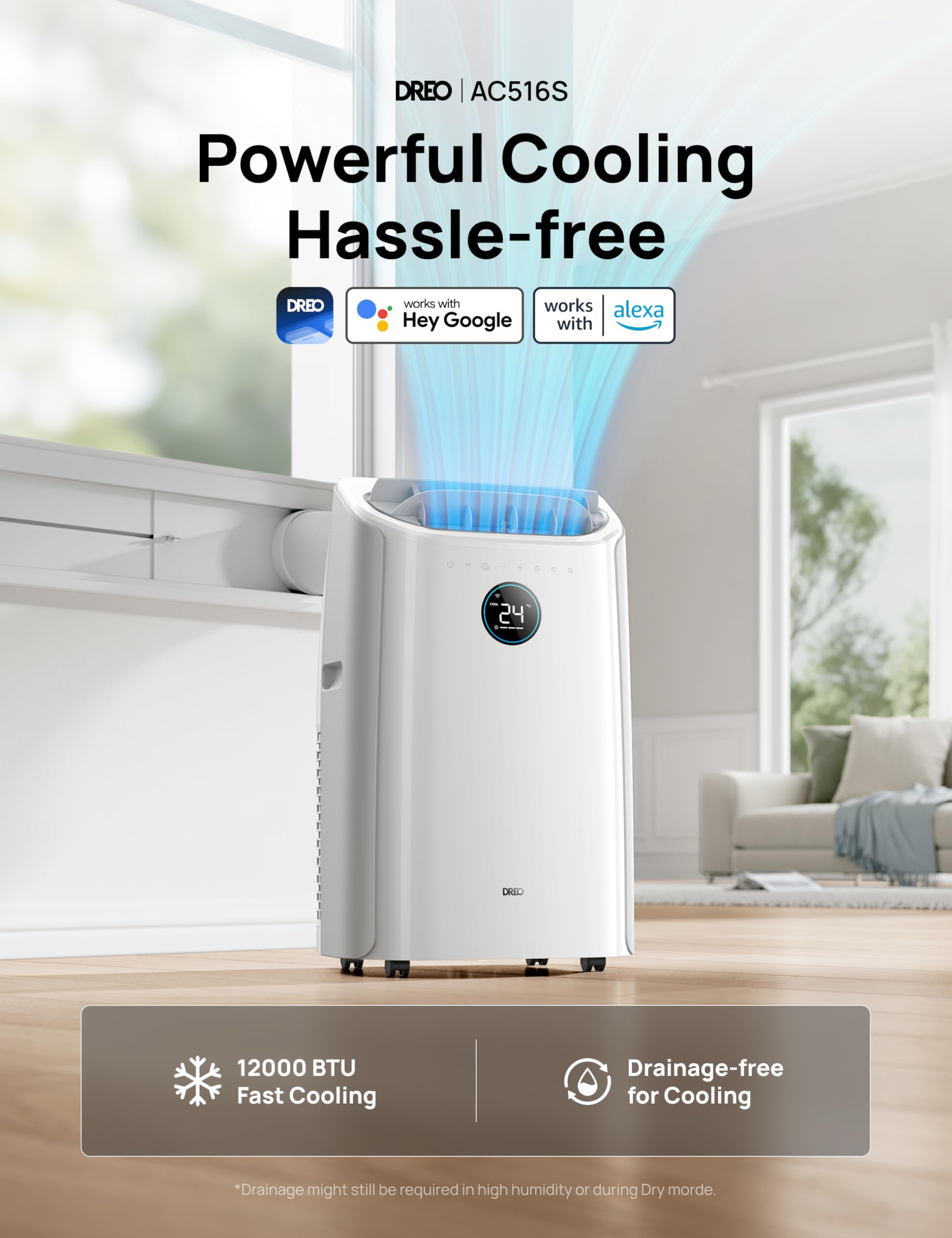 DREO 12000 BTU Portable Air Conditioner, 3-in-1 Cool/Fan/Dry Quiet AC Unit for Bedroom
