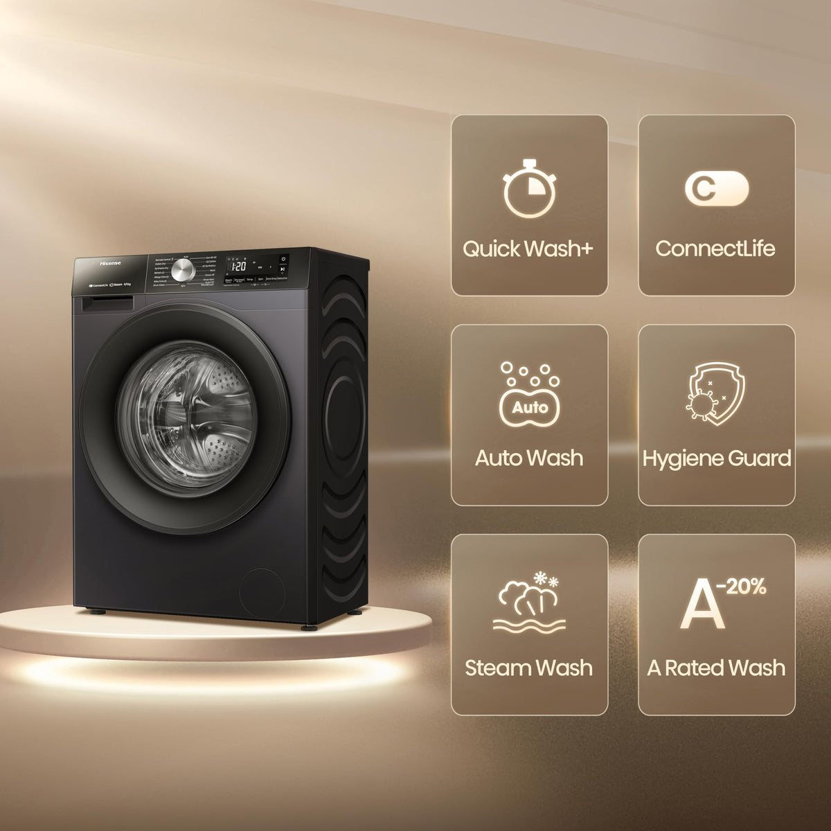 Hisense 3S Series Washer Dryer - 8kg/5kg, 1400 RPM, WiFi Connected, Black