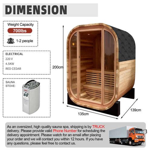 amocane Outdoor Steam Sauna, 2-Person - Canadian Red Cedar, 4.5kW Harvia Stove