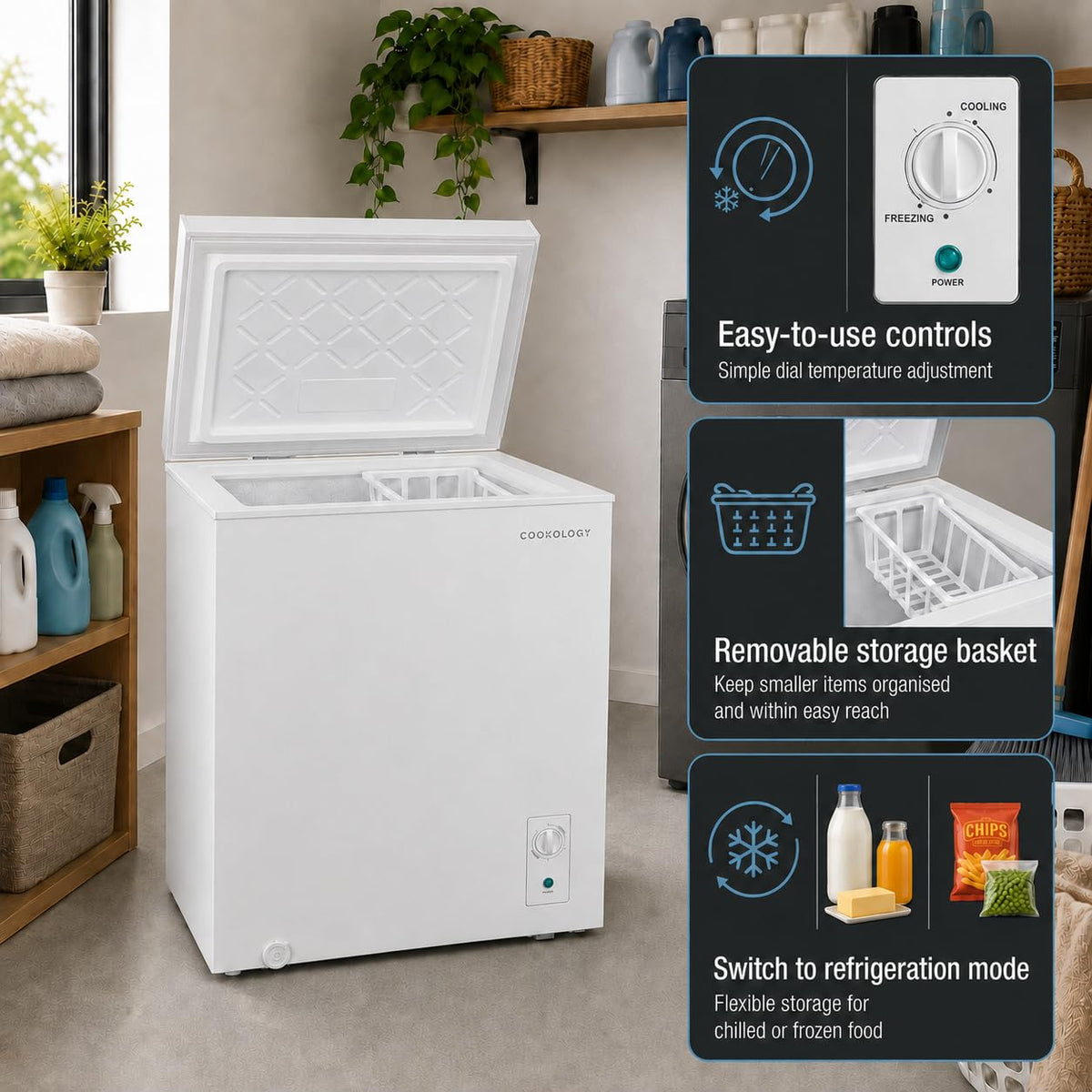Cookology Chest Freezer - 418L Freestanding, Black