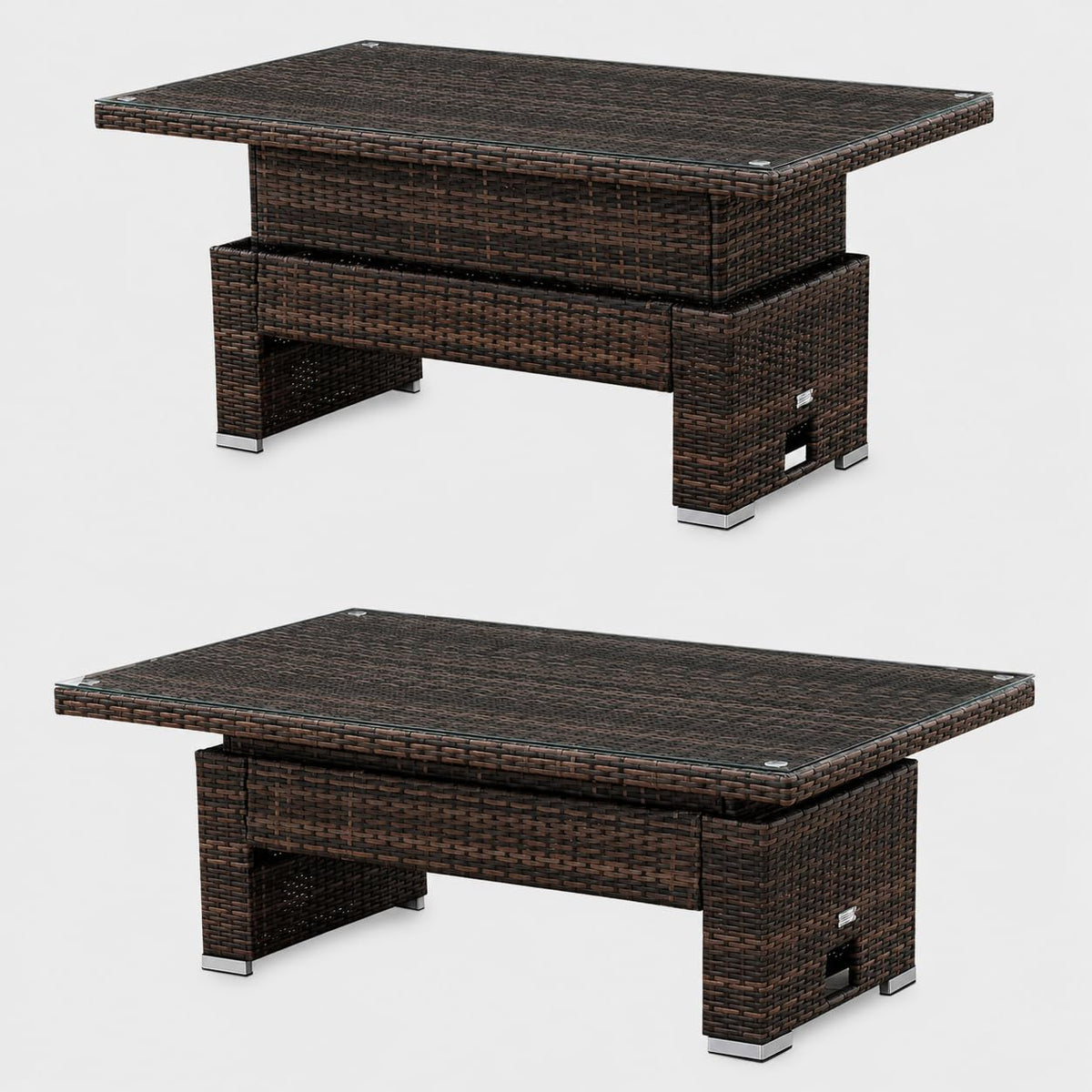 Goods Emporium Rattan Garden Furniture Set, 9-Seater - Height-Adjustable Rising Table, Dark Grey