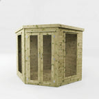 Waltons Wooden Corner Summerhouse - Shiplap Tongue & Groove, Flat Roof, Double Door, 8 x 8 ft