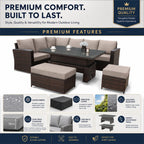 Goods Emporium Rattan Garden Furniture Set, 9-Seater - Height-Adjustable Rising Table, Dark Grey