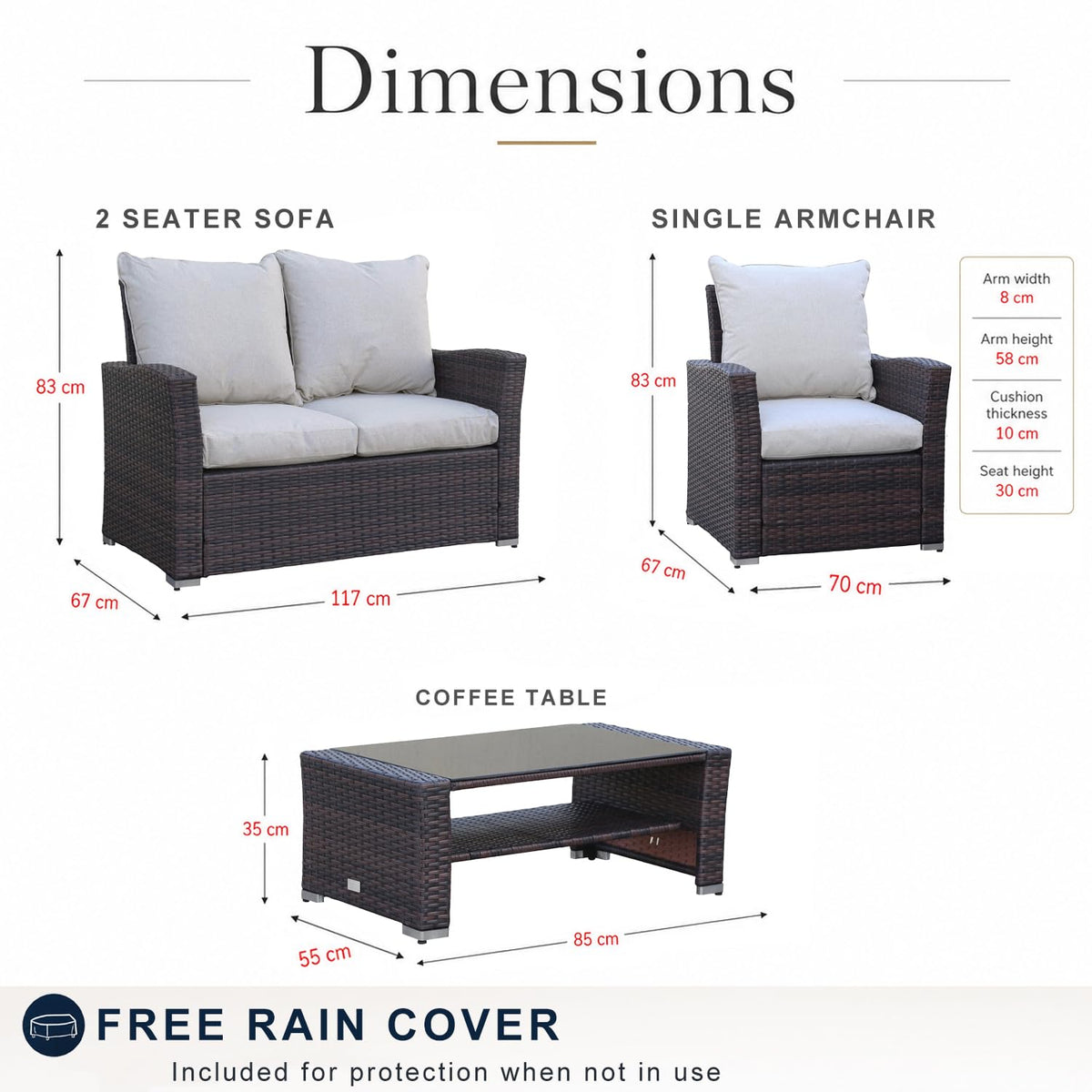Goods Emporium Rattan Garden Furniture Set, 4-Seater - Outdoor Sofa Set, Dark Grey