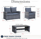 Goods Emporium Rattan Garden Furniture Set, 4-Seater - Outdoor Sofa Set, Dark Grey