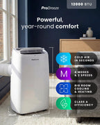Pro Breeze 4-in-1 Powerful Portable Air Conditioner 12,000 BTU - Smart Home WiFi Compatible