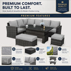 Goods Emporium Rattan Garden Furniture Set, 9-Seater - Height-Adjustable Rising Table, Dark Grey