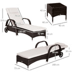 Outsunny Rattan Sun Loungers, Set of 2 - With Side Table, Black