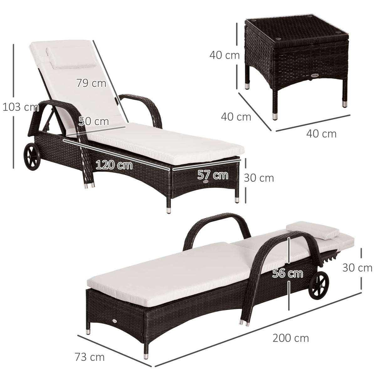 Outsunny Rattan Sun Loungers, Set of 2 - With Side Table, Black