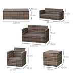 Outsunny Rattan Garden Furniture Set, 7-Seater - 6-Piece, Cushions, Grey