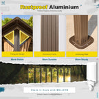 MELLCOM Hardtop Gazebo - 3 x 3.6m, Aluminum Double Roof, Brown