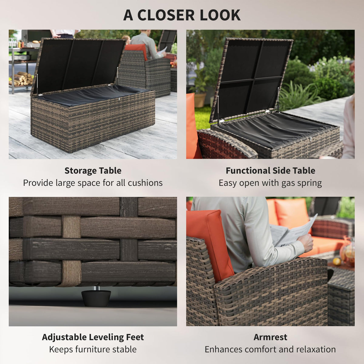Outsunny Rattan Garden Furniture Set, 7-Seater - 6-Piece, Cushions, Grey