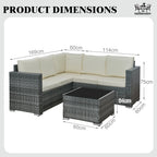 rattanstar Rattan Garden Furniture Set, 5-Seater - Corner Sofa with Glass-Top Coffee Table