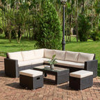 Panana Rattan Garden Sofa Set, 8-Seater - Coffee Table & Stool, Grey