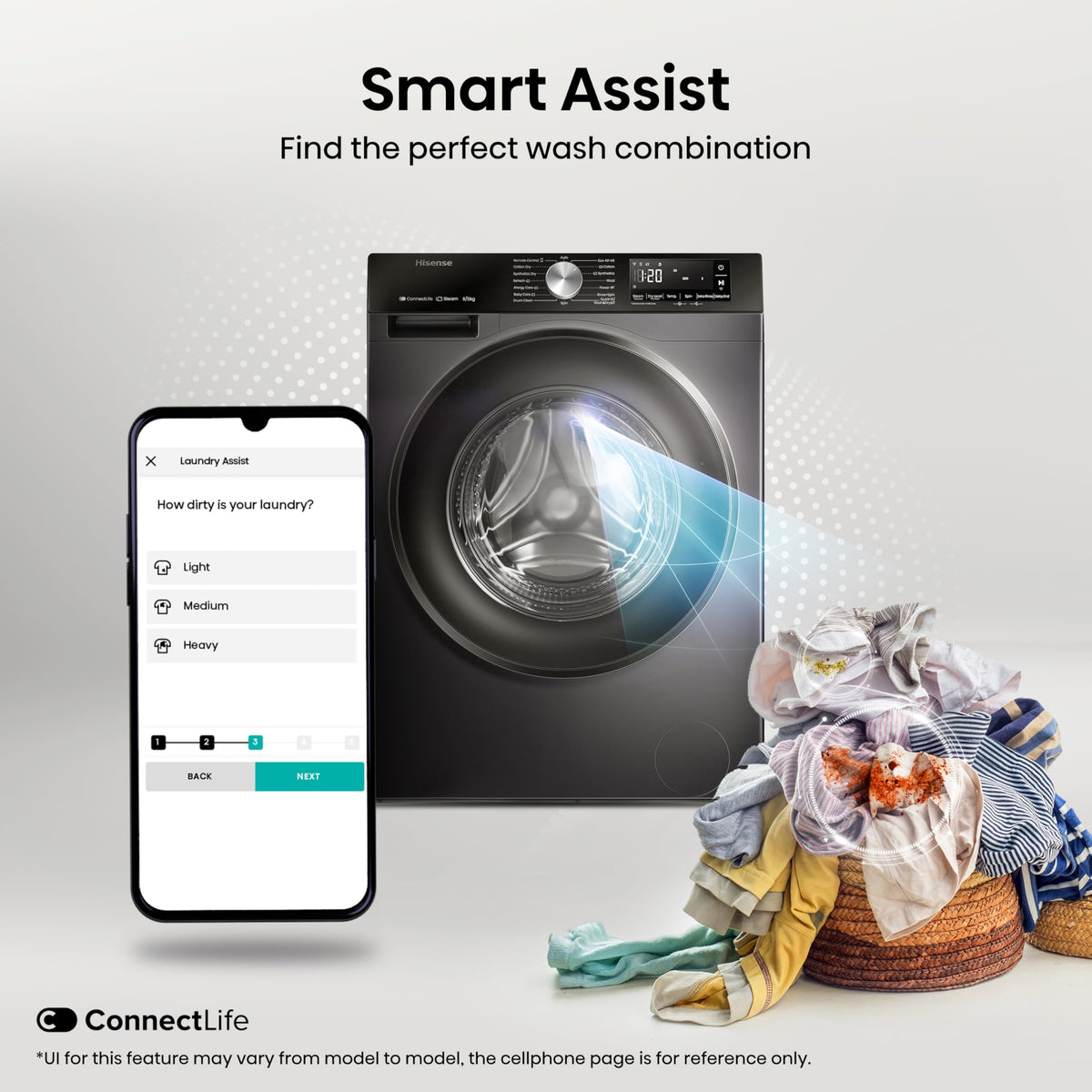 Hisense 3S Series Washer Dryer - 8kg/5kg, 1400 RPM, WiFi Connected, Black