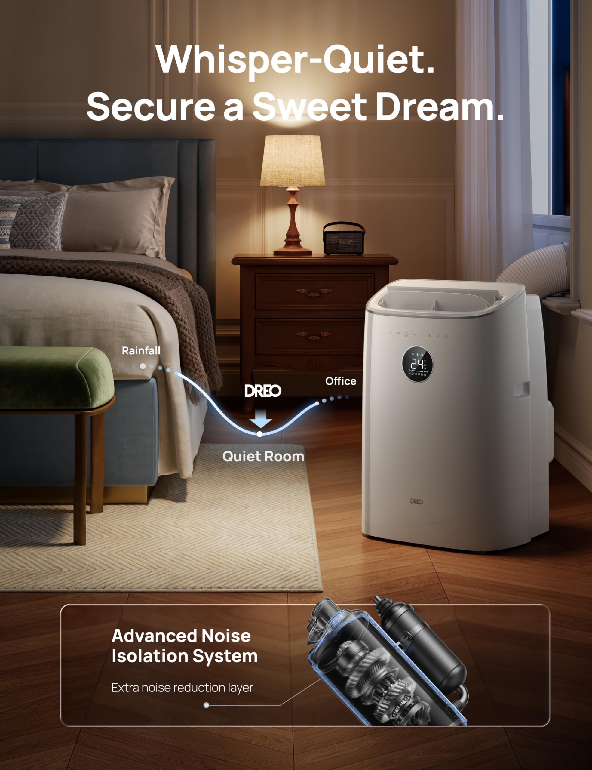 DREO 7500 BTU Portable Air Conditioner, 3-in-1 Cool/Fan/Dry Quiet AC Unit for Bedroom