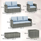 Outsunny Rattan Garden Furniture Set, 7-Seater - 6-Piece, Cushions, Grey