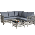 rattanstar Rattan Garden Furniture Set, 5-Seater - Corner Sofa with Glass-Top Coffee Table