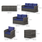 Outsunny Rattan Garden Furniture Set, 7-Seater - 6-Piece, Cushions, Grey