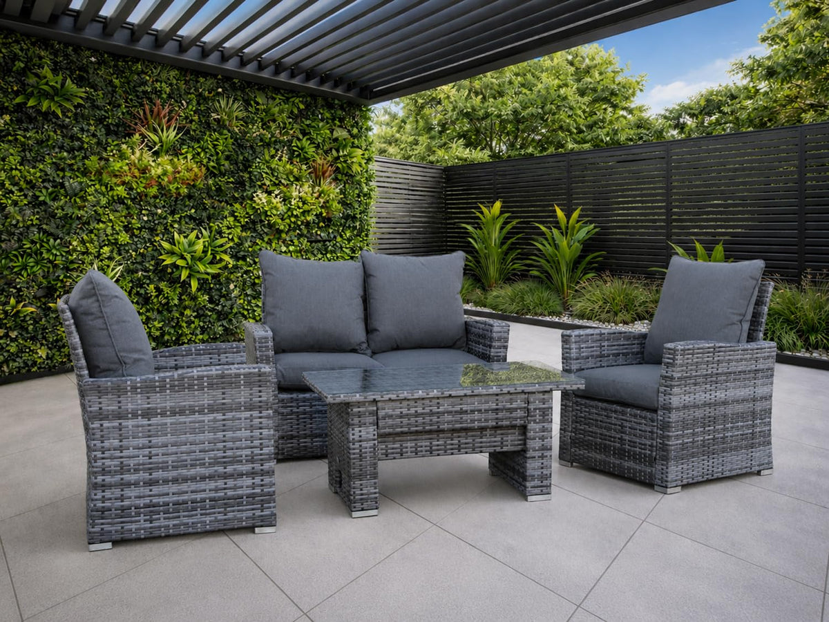 Goods Emporium Rattan Garden Furniture Set, 4-Seater - Outdoor Sofa Set, Dark Grey
