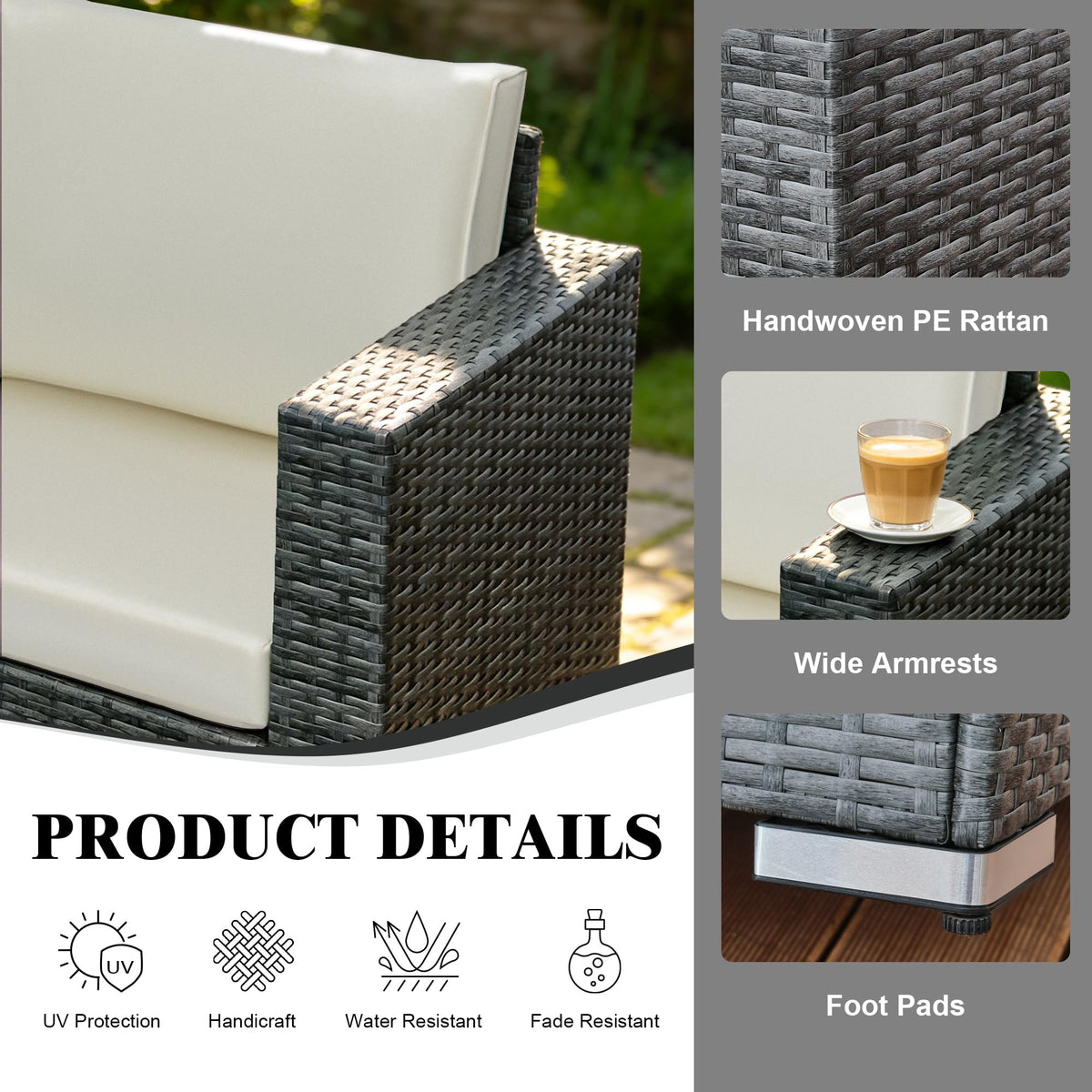 rattanstar Rattan Garden Furniture Set, 5-Seater - Corner Sofa with Glass-Top Coffee Table