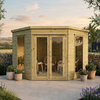 Waltons Wooden Corner Summerhouse - Shiplap Tongue & Groove, Flat Roof, Double Door, 8 x 8 ft