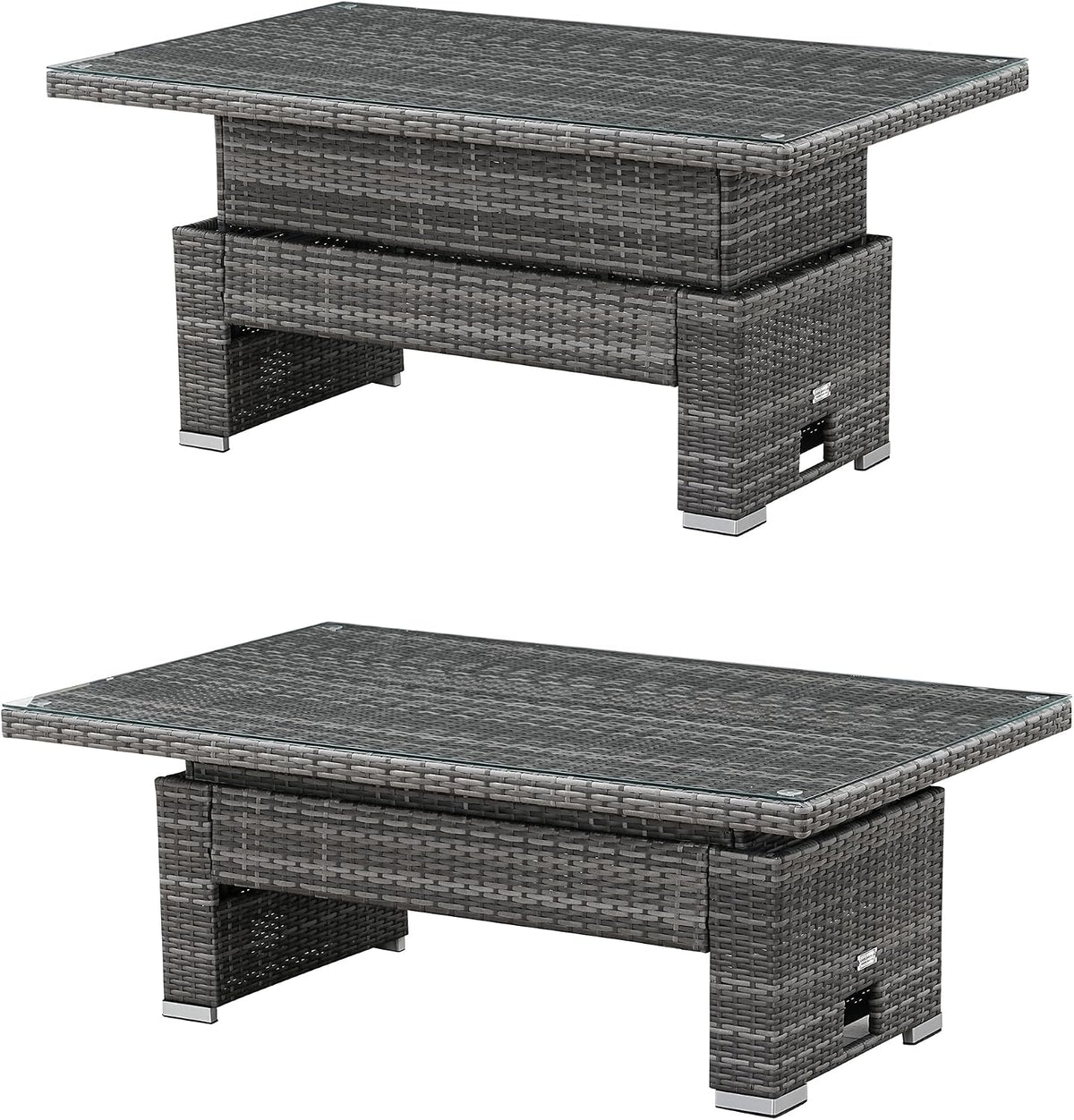 Goods Emporium Rattan Garden Furniture Set, 9-Seater - Height-Adjustable Rising Table, Dark Grey