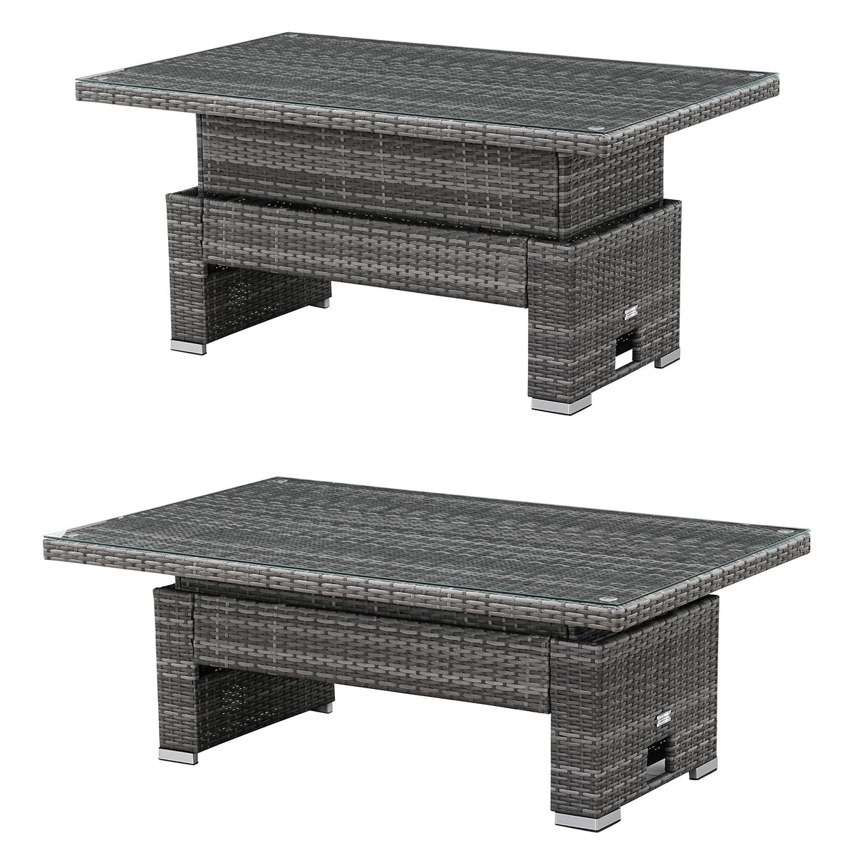 Goods Emporium Rattan Garden Furniture Set, 9-Seater - Height-Adjustable Rising Table, Dark Grey
