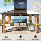 EROMMY Hardtop Gazebo - 3 x 3.6m, Aluminum Double Roof, Brown