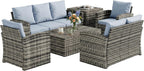 Outsunny Rattan Garden Furniture Set, 7-Seater - 6-Piece, Cushions, Grey