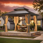 EROMMY Hardtop Gazebo - 3 x 3.6m, Aluminum Double Roof, Brown