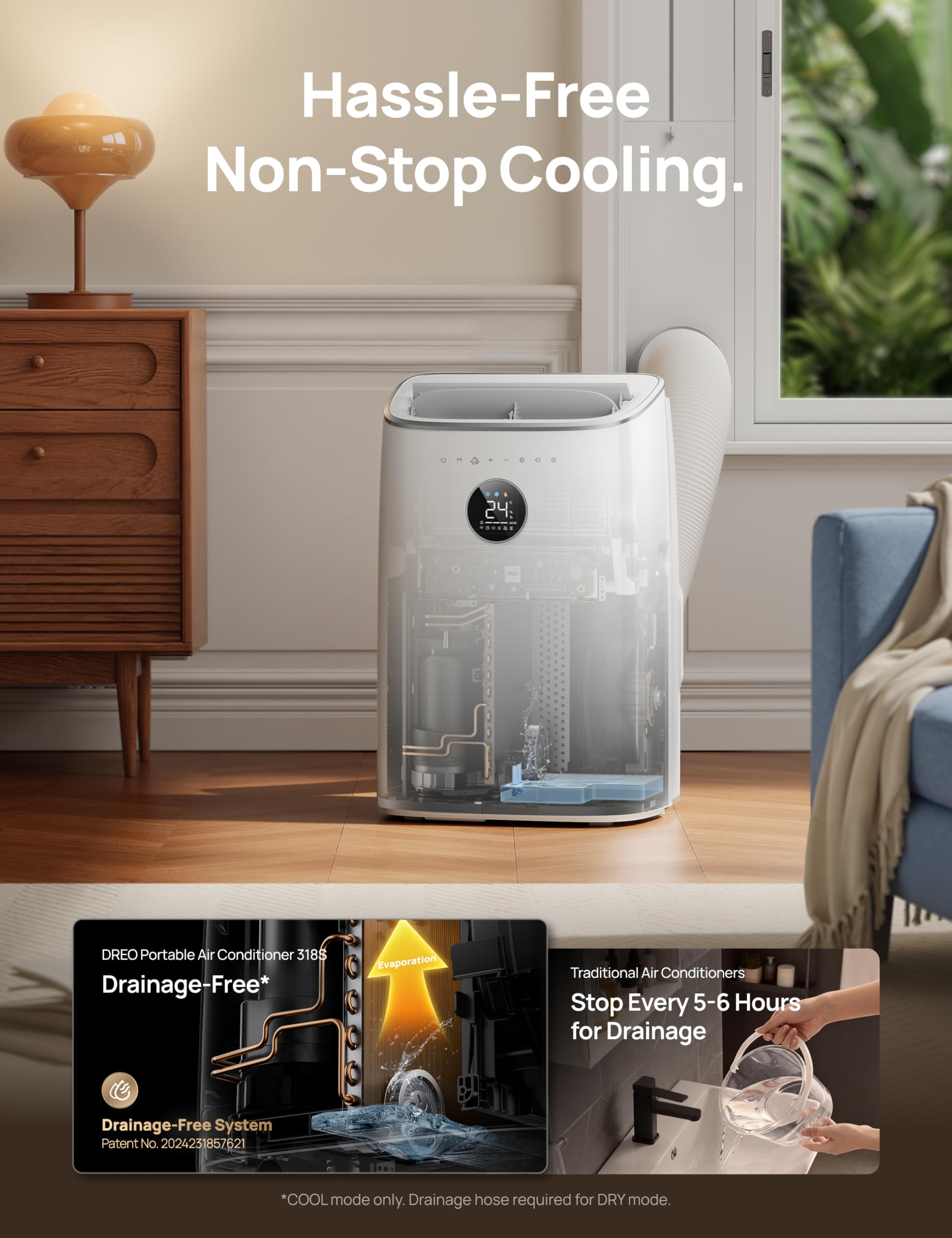 DREO 7500 BTU Portable Air Conditioner, 3-in-1 Cool/Fan/Dry Quiet AC Unit for Bedroom