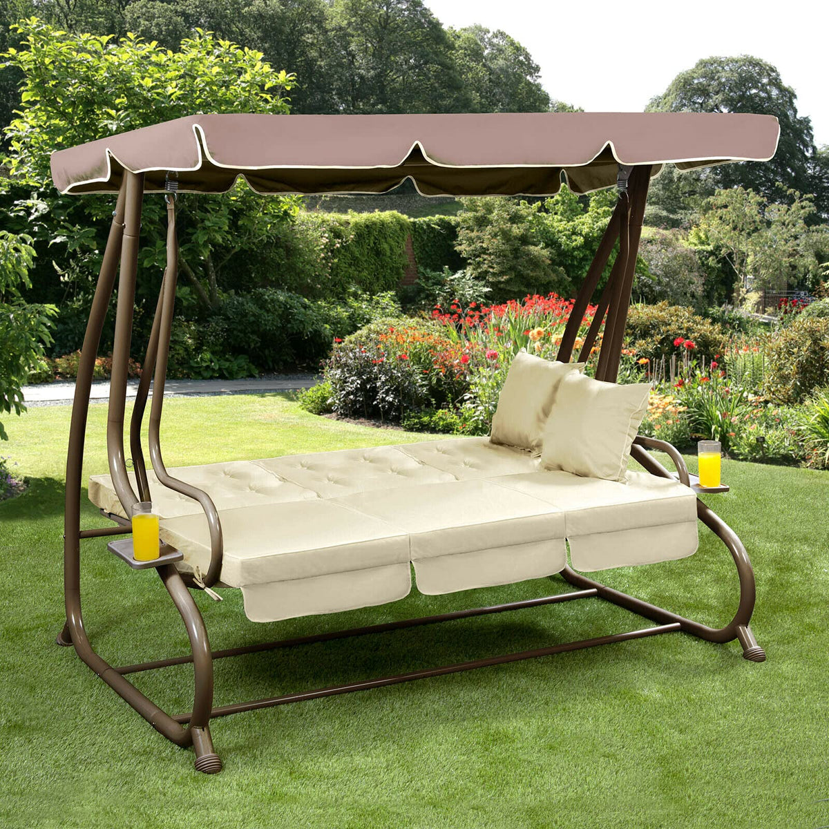 Garden Store Direct Somerset Swing Chair, 3-Seater - Hammock Bench, Grey