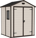 Keter Manor Apex Garden Shed - 6 x 5 ft, Double Door, Beige