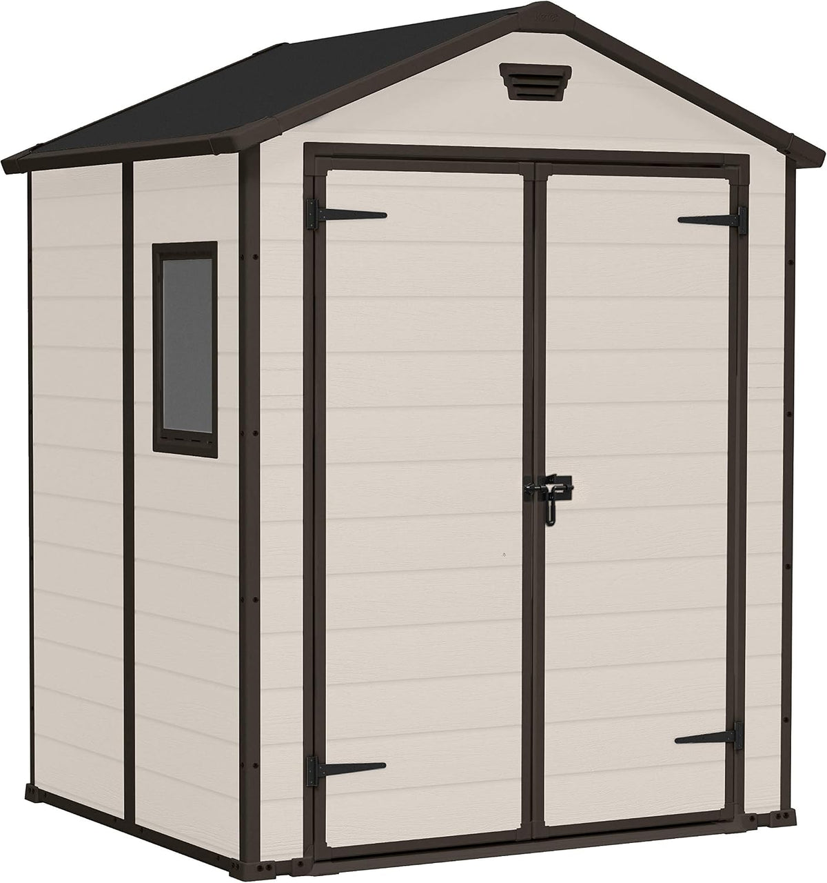Keter Manor Apex Garden Shed - 6 x 5 ft, Double Door, Beige