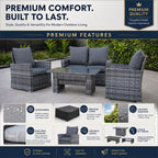 Goods Emporium Rattan Garden Furniture Set, 4-Seater - Outdoor Sofa Set, Dark Grey