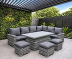 Goods Emporium Rattan Garden Furniture Set, 9-Seater - Rising Table, Left/Right Hand Configurable, Dark Grey