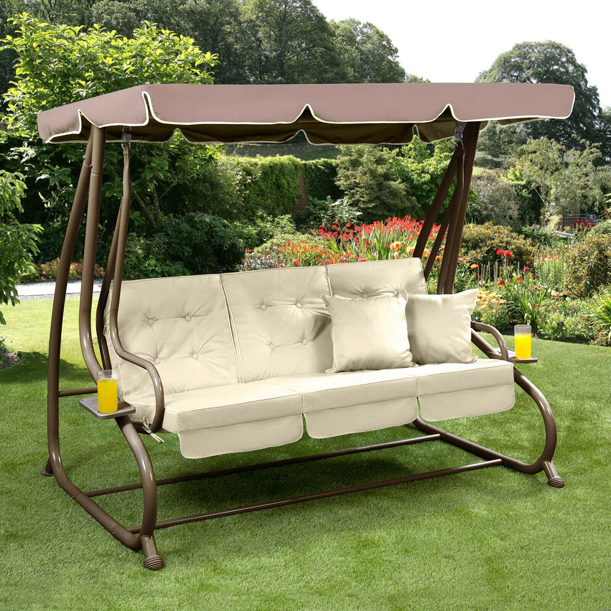 Garden Store Direct Somerset Swing Chair, 3-Seater - Hammock Bench, Grey