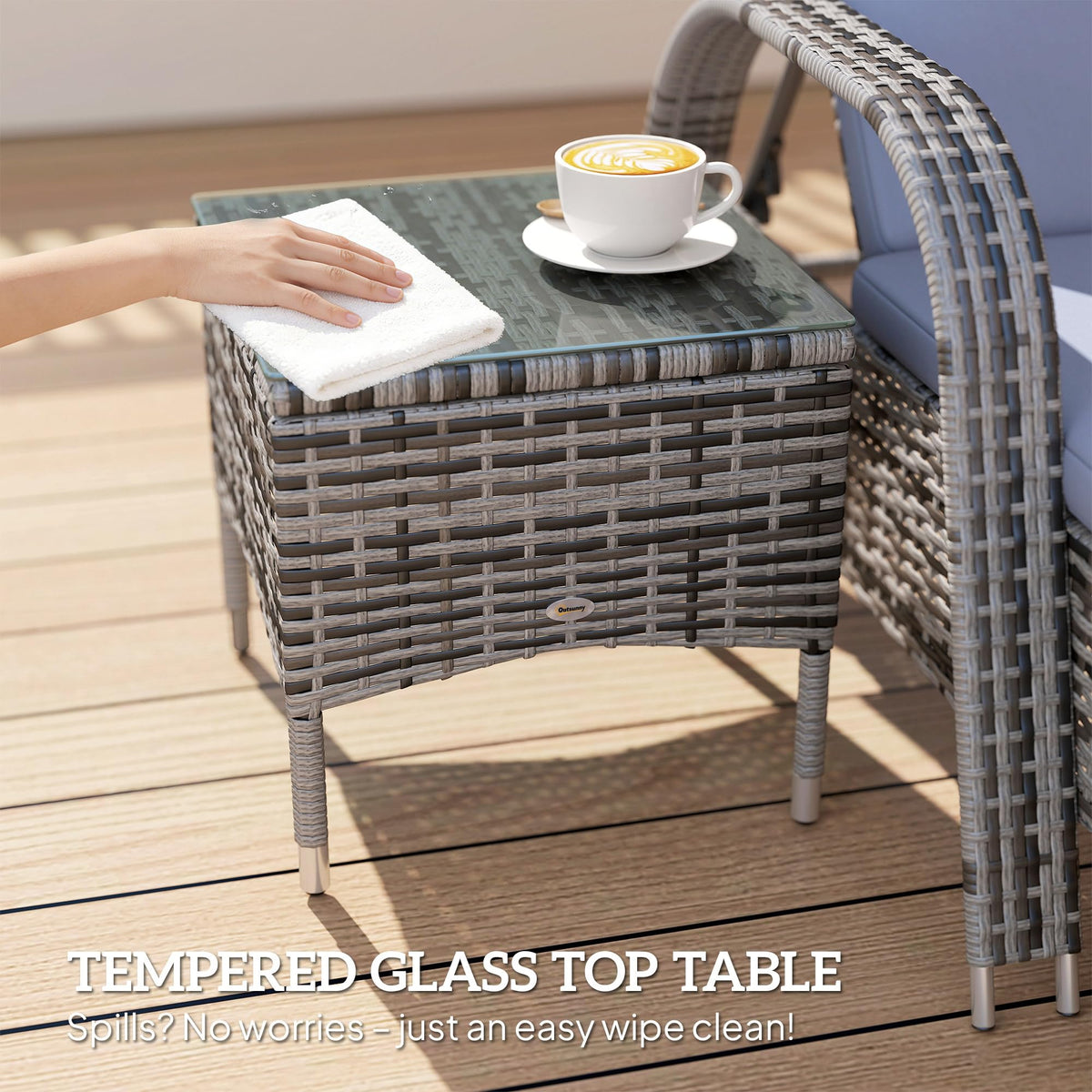 Outsunny Rattan Sun Loungers, Set of 2 - With Side Table, Black