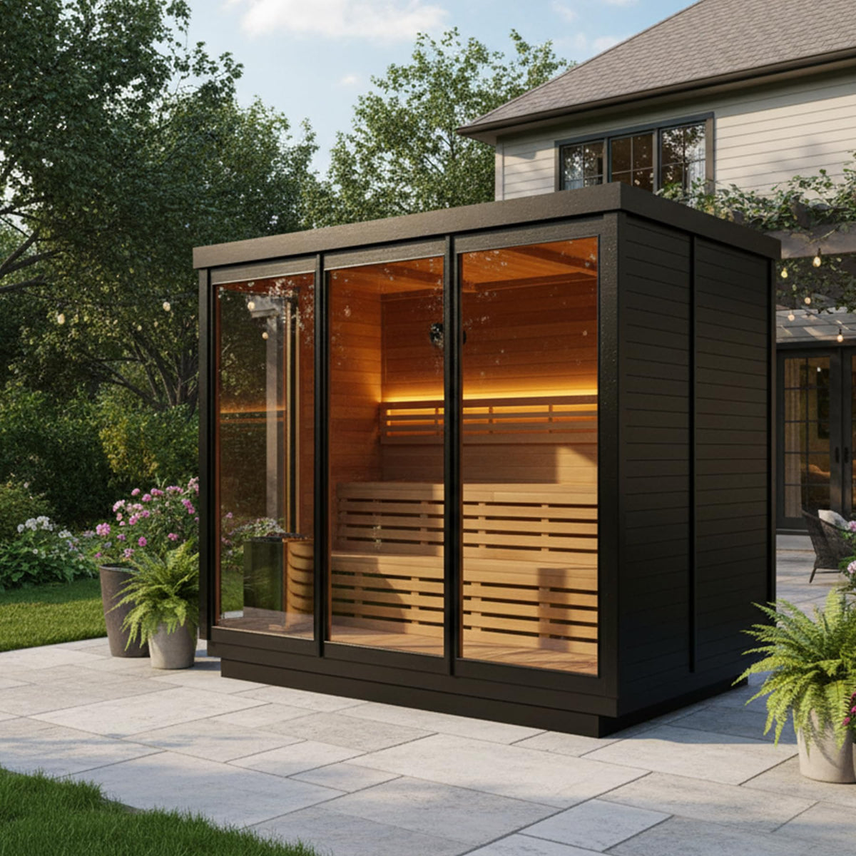 AURGOD Outdoor Sauna, 2-8 Person - Canadian Red Cedar, Wood-Burning or Electric Harvia Heater
