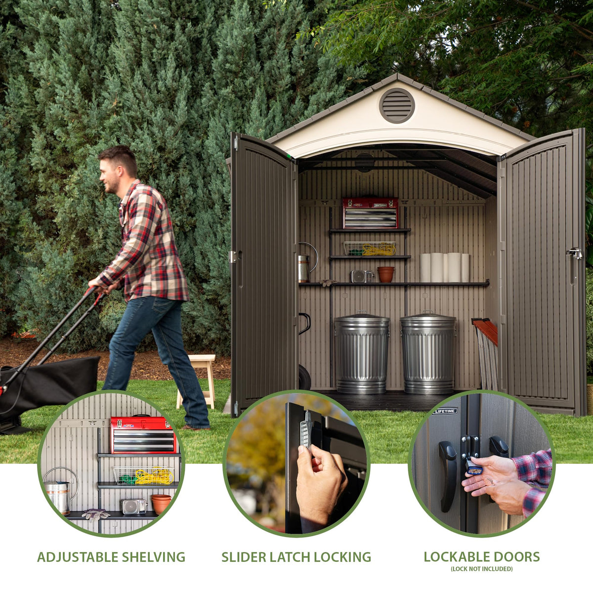 Lifetime 60310 Garden Storage Shed - 7 x 9.5 ft (213 x 289cm), HDPE, Tan