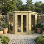 Waltons Wooden Corner Summerhouse - Shiplap Tongue & Groove, Flat Roof, Double Door, 8 x 8 ft