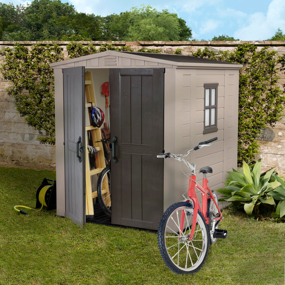 Keter Factor Apex Garden Shed, Double Door - 6 x 6 ft, Beige