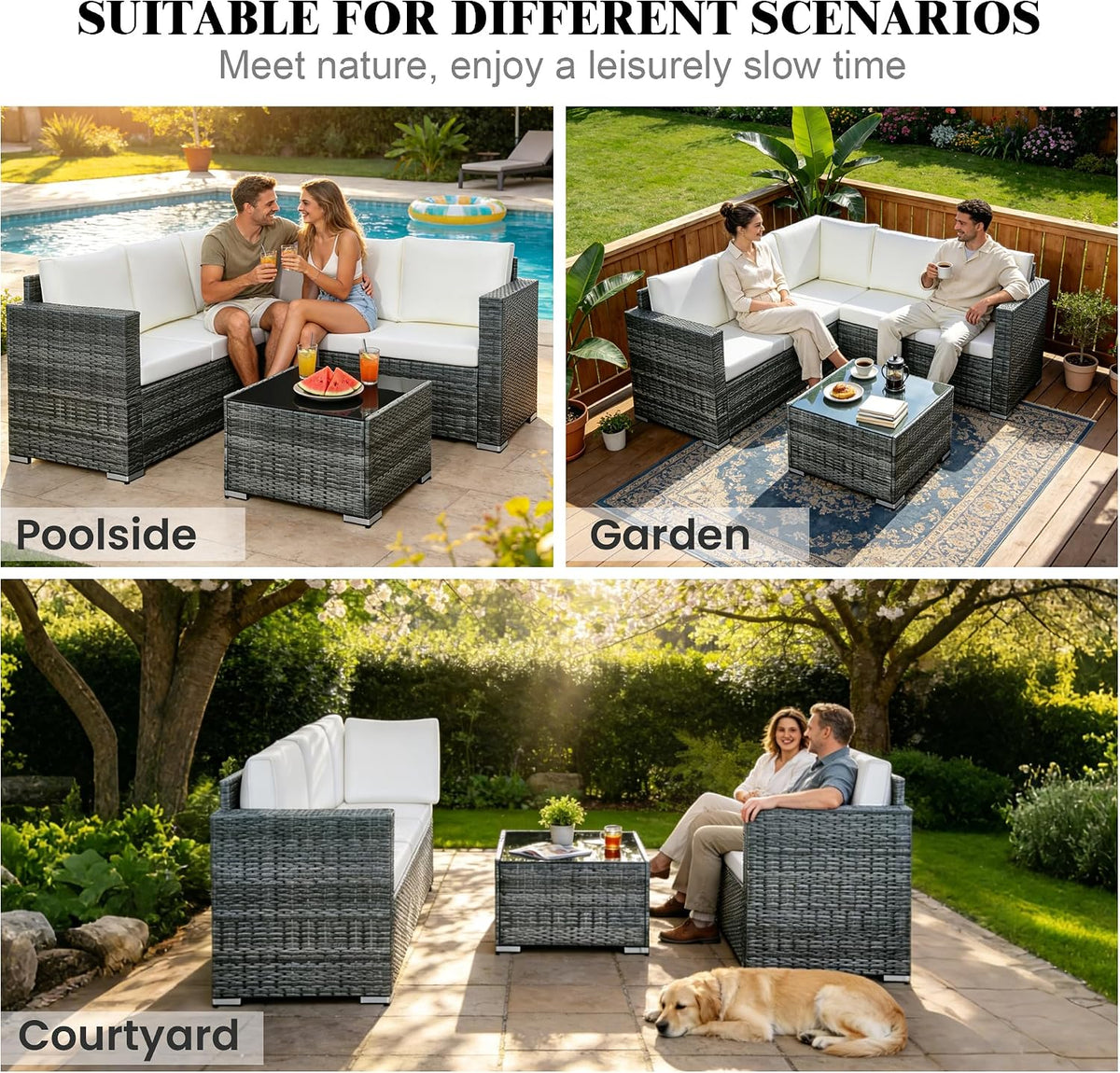 rattanstar Rattan Garden Furniture Set, 5-Seater - Corner Sofa with Glass-Top Coffee Table