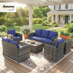 Outsunny Rattan Garden Furniture Set, 7-Seater - 6-Piece, Cushions, Grey
